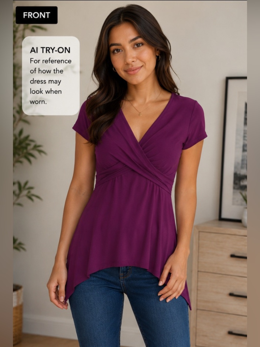 MKM Designs Purple Wrap Front Short Sleeve Top